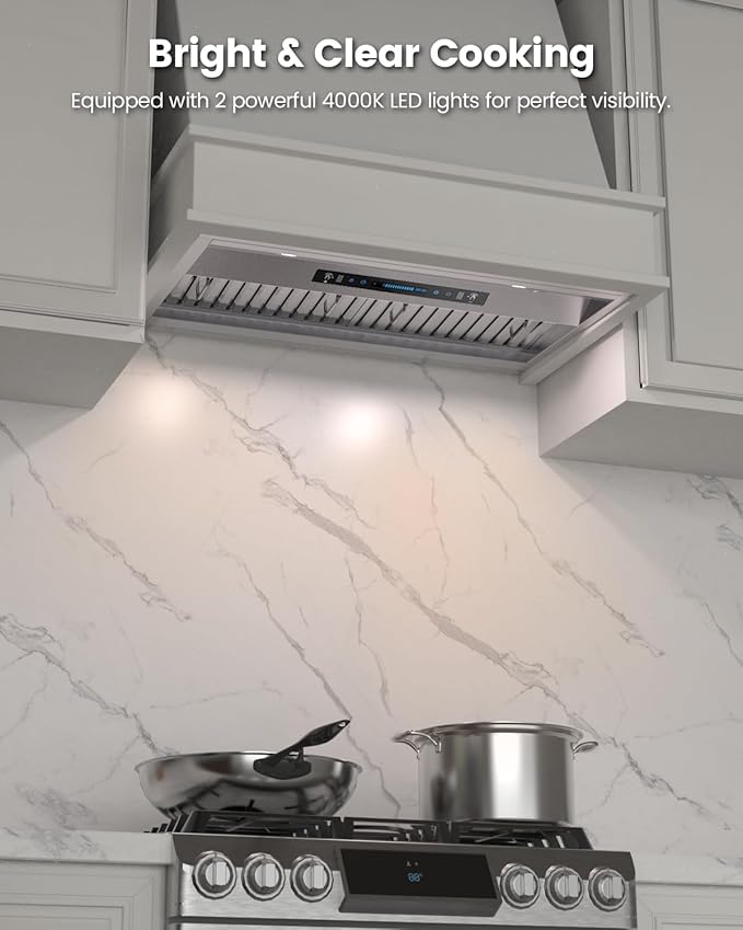 JOCO 36 Inch Range Hood Insert, 900 CFM Stainless Steel Built-In Kitchen Vent Hood, Convertible for Ducted or Ductless Installation, 4-Speed Gesture/Touch/Remote Control, Model B02-36G