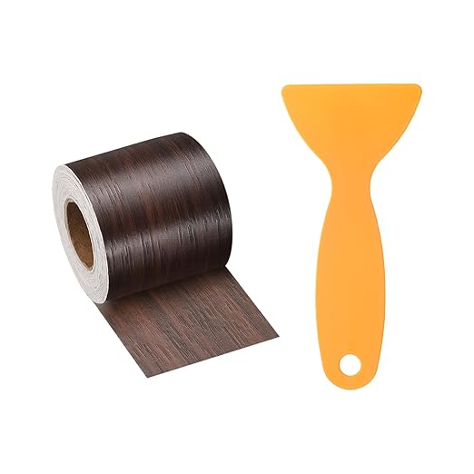 HARFINGTON Wood Grain Repair Tape 2 Inch x 33ft Self Adhesive Repair Patch Tape Simulated Wooden Floor Tapes with Plastic Scraper for Tables Doors Windows Furniture, Black Walnut