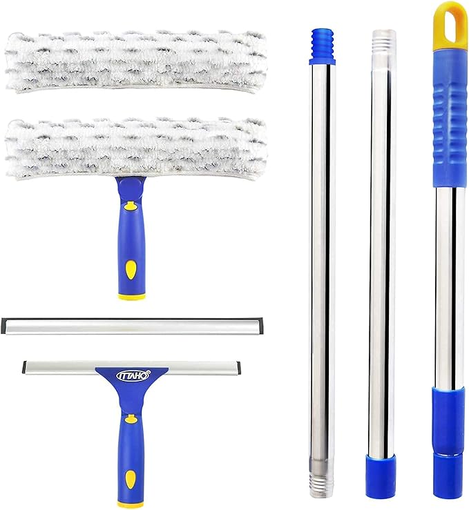 ITTAHO Extendable Window Squeegee Cleaning Tool, and Sponge Window Cleaner