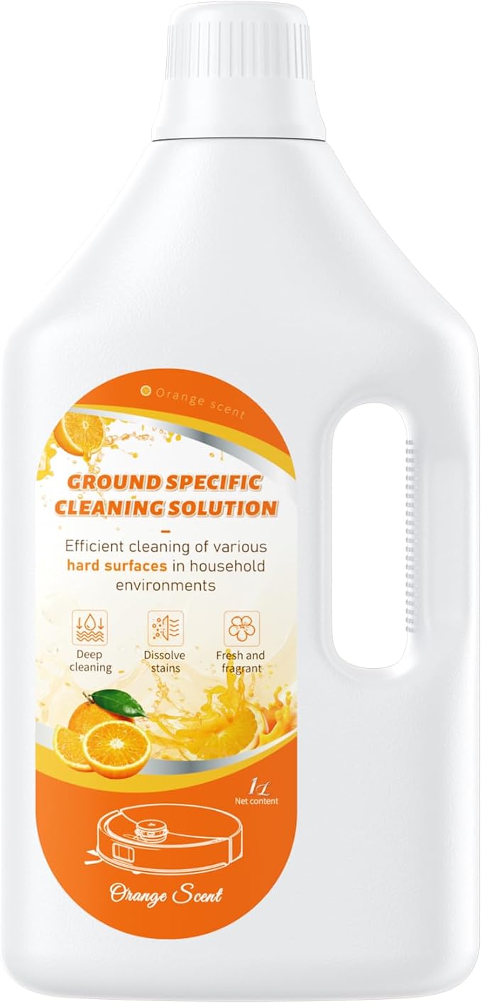 1 L Floor Cleaning Solution Orange Scent, Compatible with Roborock/Shark/Bissell/Swiffer/IRobot/Eufy Quick Drying Without Residue Suitable for All Robot Vacuums and Wet Dry Dual-Use Vacuum Cleaners