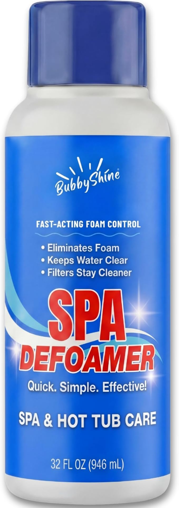 Hot Tub Defoamer, Spa Defoamer Hot Tub Formula, Spa Defoamer for Hot Tub Owners, Hot Tub Anti Foam to Help Keep Foam Down, Fast-Acting Hot Tub Foam Eliminator, 1 Quart (32 fl oz), BubbyShine