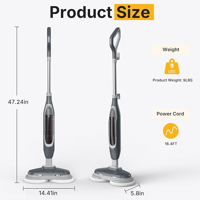 NEWBULIG Steam Mop, All-in-One Steam Mops for Floor Cleaning with Rapid Re-heat, Self-Standing Floor Steamer, 4 Rotating Scrub Pads, 2 LED Headlights, for Hardwood Floors & Tile