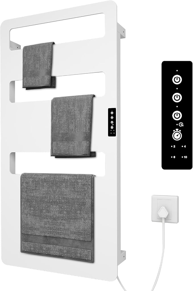 Towel Warmer with Timer for Bathroom, Heated Towel Rack Wall Mounted, Electric Towel Warmers, Bath Towel Heater, Bath Towel Dryer, Hardwired or Plug-in - 35 x18 inch