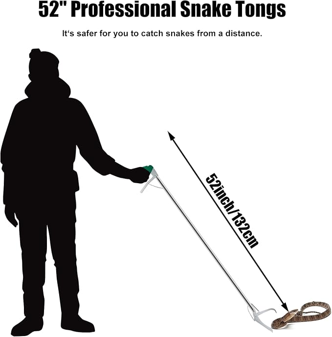 52" Extra Long Snake Tongs Reptile Grabber Catcher, Stainless Steel & Wide Jaw Pick-up Handling Tool