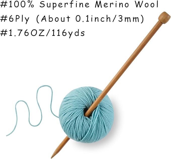 100% Merino Wool Yarn, 6-Ply Luxurious and Soft Yarn for Hand Knitting & Crocheting, 1.76 OZ/50g, 127 yds/116 Meters(Aruba Sea, 1 Ball)