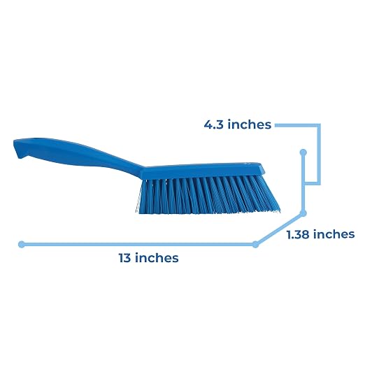 Vikan 45893 Bench Cleaning Brush, Polypropylene/Polyester Medium Bristle Dustpan Brush & Sweeper, 14 Inch, Blue