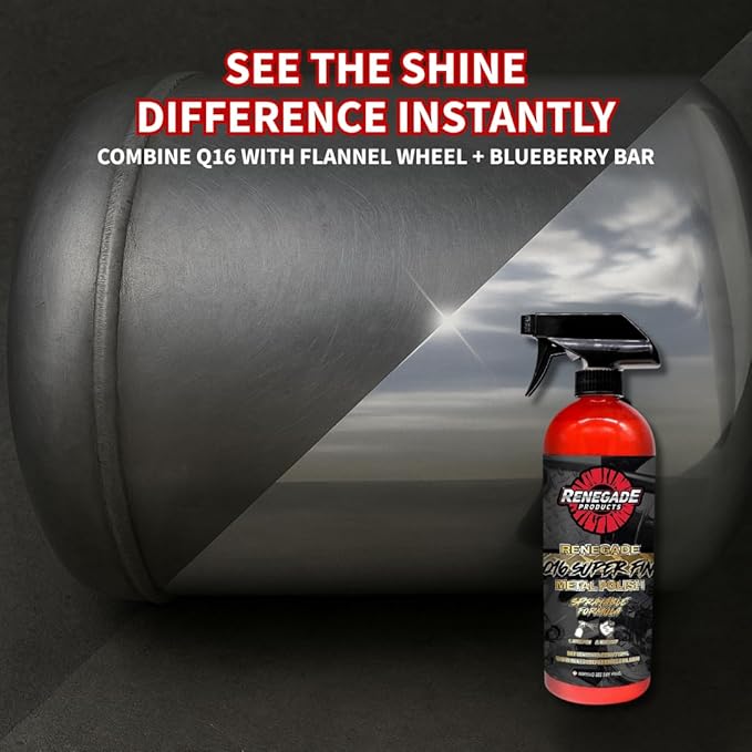 Renegade Products USA | Q16 Extra Fine Sprayable Metal Polish - High-Gloss Finish for Aluminum, Stainless Steel, & More - 16 oz