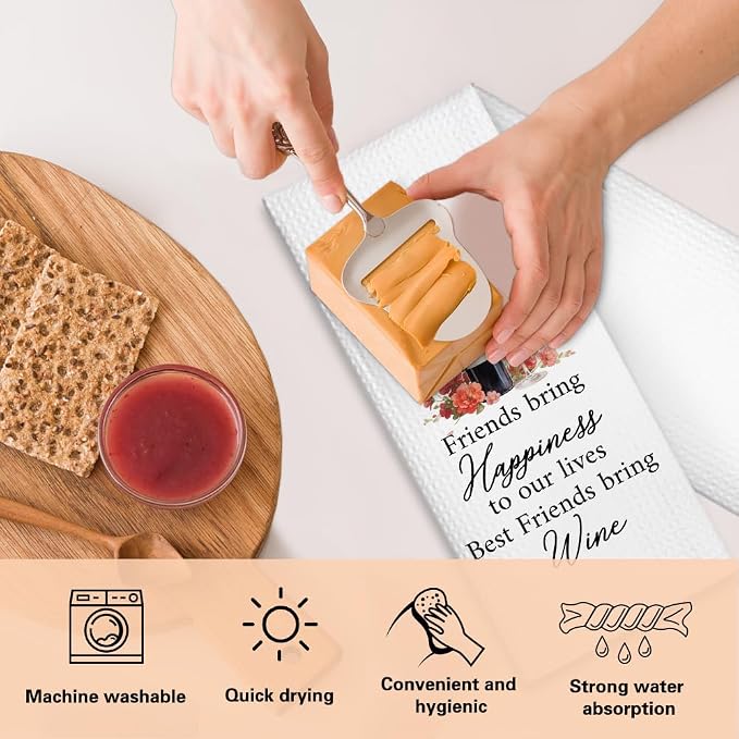 Friends Bring Happiness to Our Lives Kitchen Towels 2 Pack, Towels Set for Friendship Gifts, Bestie Gifts Kitchen Bathroom Decor, Christmas Birthday Gifts for Men Neighbor Mom Friends