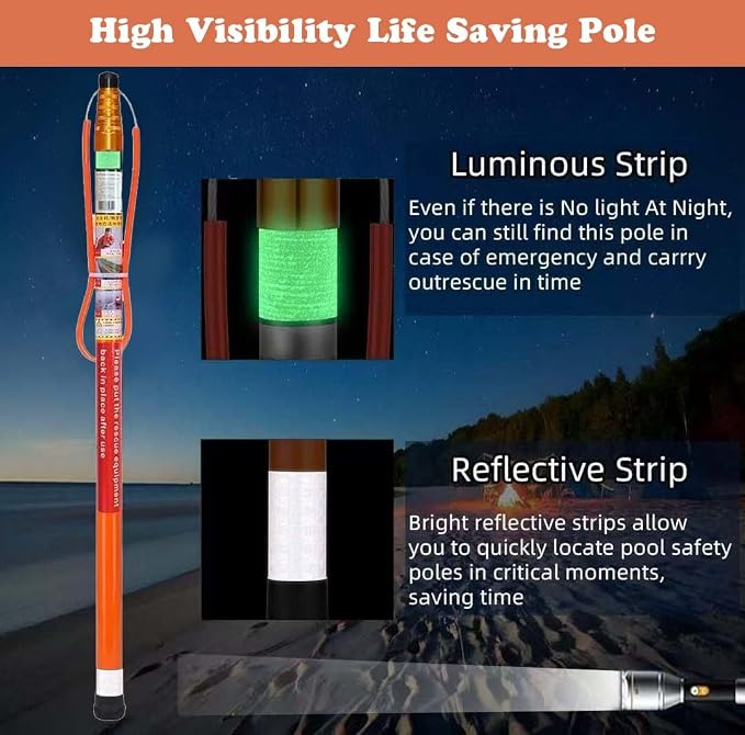 Rescue Hook Water Rescue Pole,4-21ft Telescopic Pool Rescue Hook with Pole, Adjustable Rescue Equipment Lightweight, Emergency Rescue Equipment for Drowning Swimmers (256IN-Orange (Color))