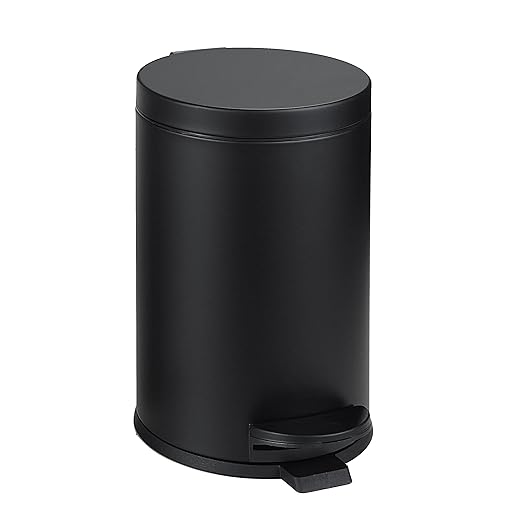 SunnyPoint 4.5 Liter(1.2 Gallon) Small Round Trash Can with Plastic Inner Bucket; Bathroom, Office, Kitchen and Bedroom Step On and Slow Close (BLK) (Pack of 2)