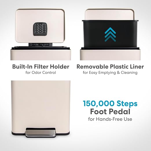 Simpli-Magic 50 Liter / 13.2 Gallon Soft-Close, Smudge Resistant Trash Can with Foot Pedal and Built in Filter- White Color