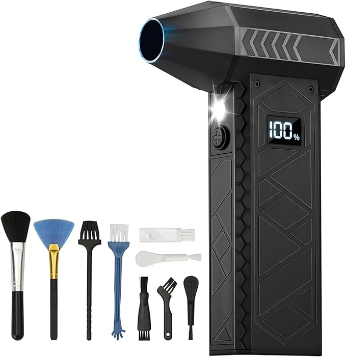 Compressed Air Duster - 180000RPM Electric Air Duster for Cleaning Keyboard&PC 3 Gears Adjustable （Long Press 4th GEA） Rechargeable Cordless Jet Dry Blower Air Blower for Car and Home