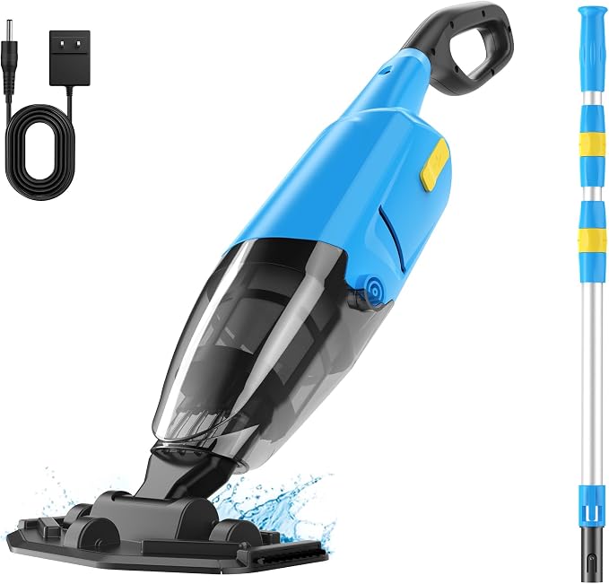 Cordless Rechargeable Pool Vacuum for Above & In-Ground Pools – 18GPM Suction, 90 Min Runtime, Fast 3H Charge, 69" Telescopic Pole – Deep Clean for Spa, Hot Tub, Sand, Leaves, Debris (Blue)