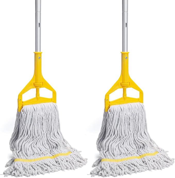 KeFanta Commercial Mop Heavy Duty Industrial Wet Mops,Looped-End String Cotton Mop Replacement Head with 59" Long Handle,for Home,Kitchen,Garage,Office,Workshop,Warehouse Floor Cleaning(2 Pack)