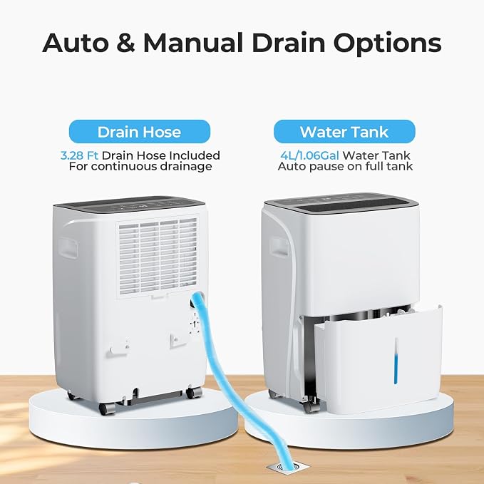 Electactic Max 80 Pint Dehumidifiers for Small/Medium Rooms, Bedrooms & Bathrooms & Basement, Custom Humidity Control, 43dB Quiet, 3 Modes, Portable Dehumidifier with Drain Hose & 1.06 Gal Water Tank