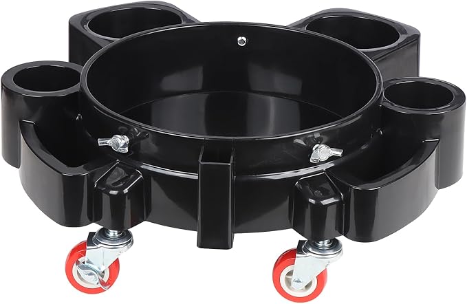 LCGP Bucket Dolly 5 Gallon Car Wash Professional Cleaning Bucket with Heavy Duty Wheeled Casters, Complimentary Strainer and Sprayer, Black