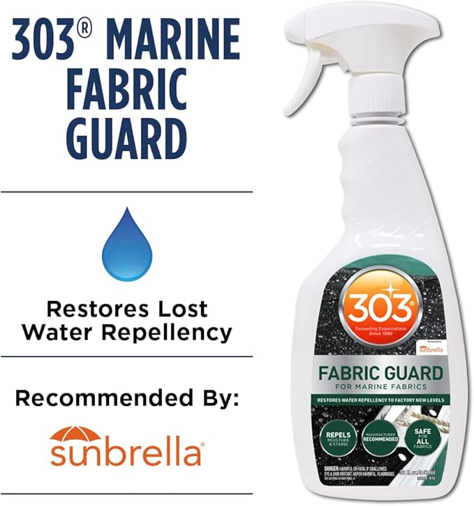 303 Products Marine Fabric Guard, Water Repellent Fabric Protector for Boat Covers, Canvas & Marine Fabrics – Restores Water & Stain Resistance, Safe for All Fabrics, 32 oz (6 Pack)