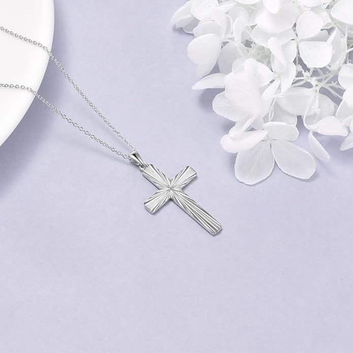 ONEFINITY Religious Cross Pendant Necklace Sterling Silver Origami Cross Pendant Gifts for Women Men Jewelry