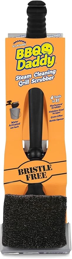 Scrub Daddy BBQ Daddy Grill Brush for Outdoor Grill - Bristle Free Grill Brush with Steel Grill Scraper + Scrub Brush - Temperature Controlled Scrubbing Power for Grill Cleaning (1 Count)