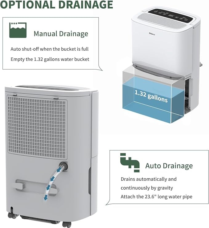 80 Pints Energy Star Dehumidifier with Drain Hose and WIFI for Large Spaces up to 5,000 Sq.Ft, Auto Defrost & Continuous Drainage - Ideal for Home Basements, Bathroom, and Bedroom