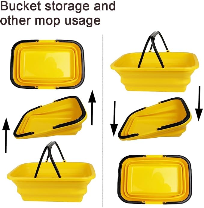 2 in 1 Car Window Squeegee and Collapsible Bucket Set,Long Handle,Yellow