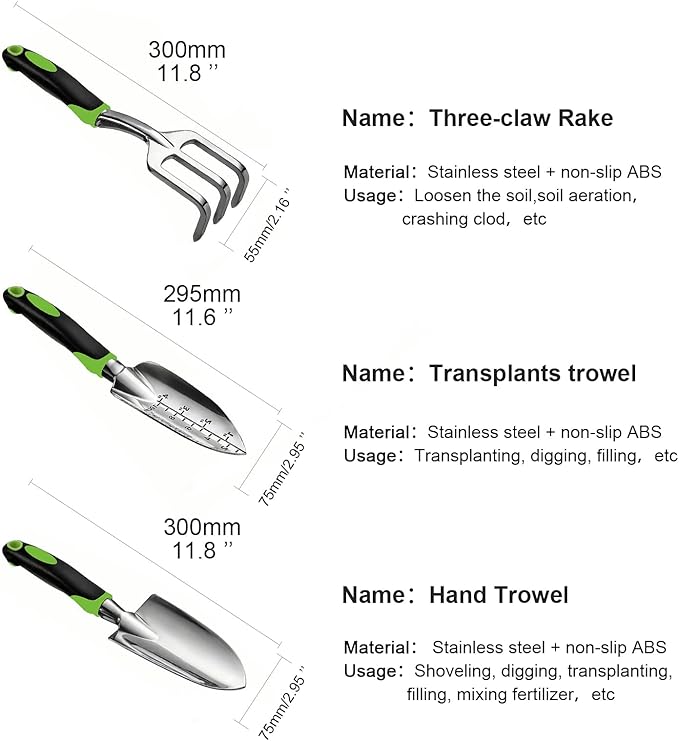 Gardening Hand Tool Set 3 Pack+Mesh Laundry Bag with Non Rust Zipper(10 Pack)