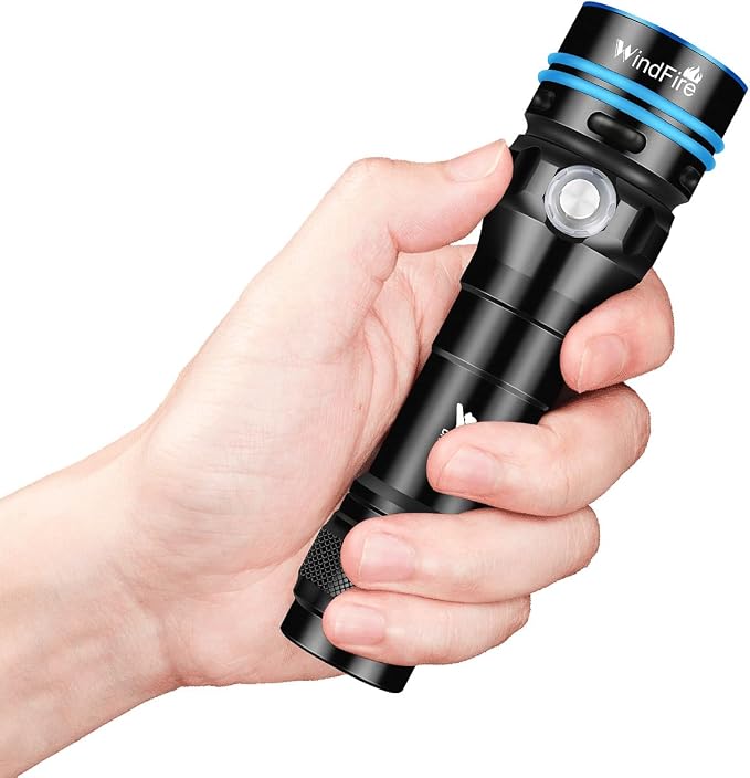 WINDFIRE Scuba Diving Flashlight - Super Bright LED Dive Light, IPX8 Waterproof 50 m Underwater Torch with 4 Modes & Narrow Focus Beam for Night Diving & Snorkeling