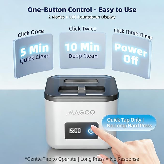 Ultrasonic Retainer Cleaner Machine, Denture Cleaner for Aligners Night Guards Braces Mouth Guards Toothbrush Heads，All-in-One Dental & Jewelry Cleaner, 45kHz 200ML, Dual Modes