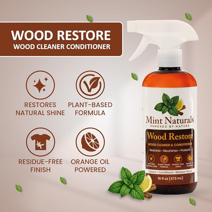 Natural Wood Cleaner & Furniture Conditioner – Plant-Based Polish Formula That Helps Clean & Protect Wood Surfaces, 16 oz – Made in USA