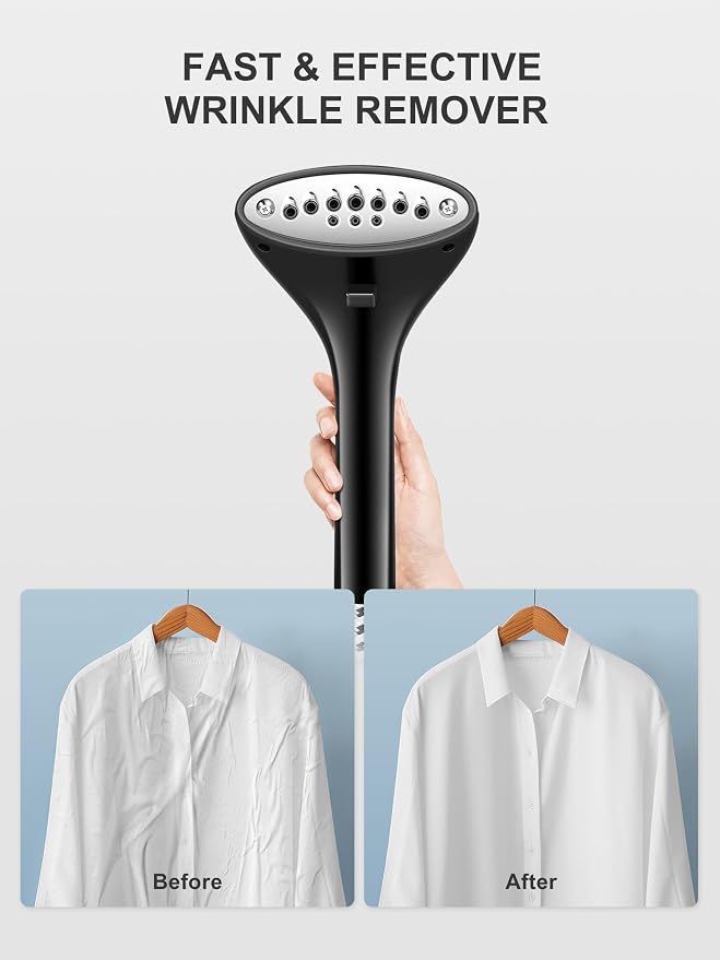 Professional Steamer for Clothes, Reemix Standing Steamer with Garment Hanger, Heats in 30 Seconds, Large Detachable Water Tank for 1 Hour Continuous Steaming, Includes Easy-roll Wheels, White