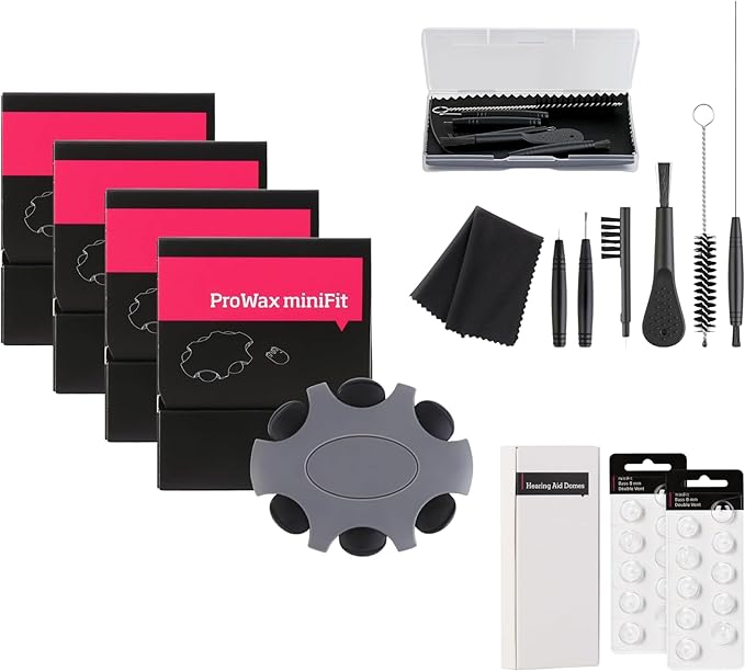 Hearing Aid Cleaning Kit Supplies for Oticon/Phonak/Starkey，Earring Aids Amplifier Cleaner Case Hard Pocket Size Tools，Earing Brushes Kits Accessories in Ear Monitor, & 20 Pcs Oticon Hearing Aid Domes