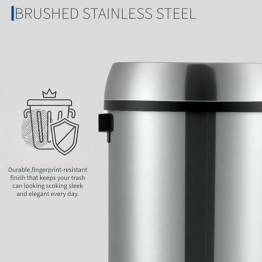 Towallmark 65L/17Gal Heavy Duty Open Top Commercial/Kitchen Trash Can, Fingerprint-Resistant Waste Bin for Office Bedroom Restaurant, Brushed Stainless Steel