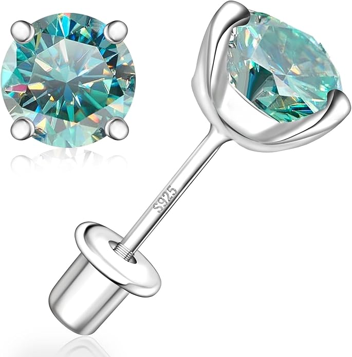 Moissanite Screw Back Earrings Studs - 0.2CT-4CT Moissanite Earrings for Women 925 Sterling Silver Piercing Real Colorful Moissan Hypoallergenic Jewelry Ear Stud Gifts