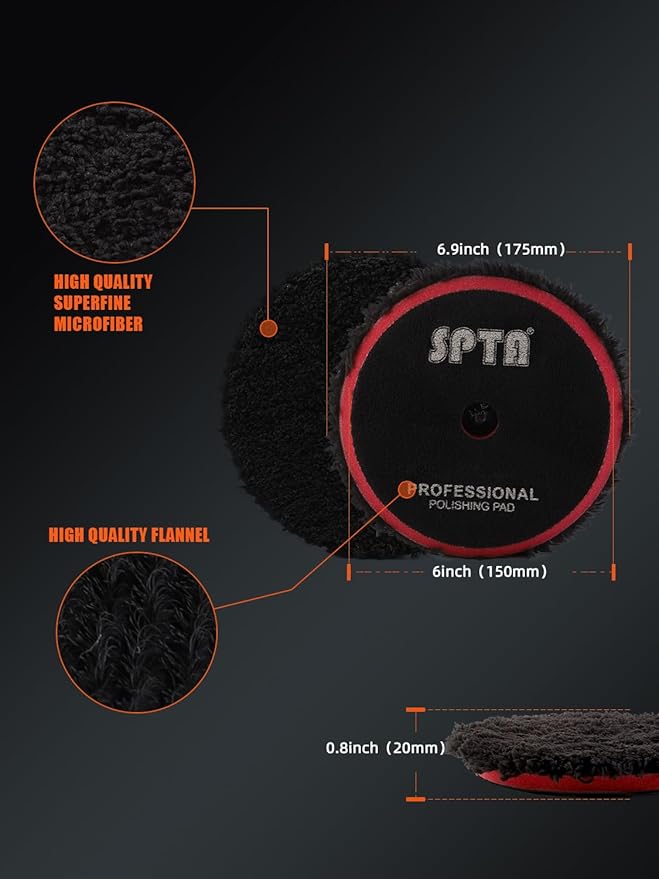 SPTA Microfiber Polishing Pad, 2Pcs 6Inch 150mm Microfiber Cutting Finishing Disc with Hook & Loop Backing for Car Buffer Polisher Cutting Buffing Waxing and Polishing