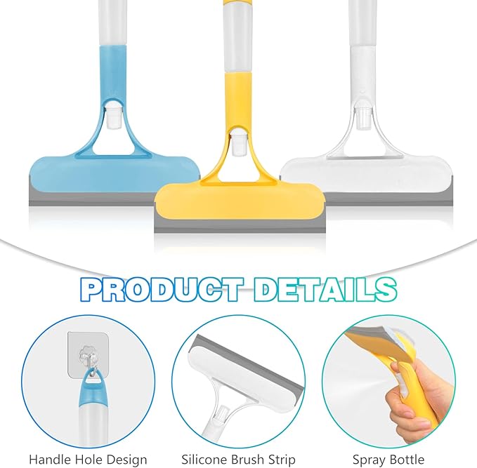 3-in-1 Spray Window Water Absorber Cleaner Scraper, Scraper with Spray Device, for Shower Glass, Mirrors, Cars, Household Window Cleaning Tools (Yellow, Blue, White)
