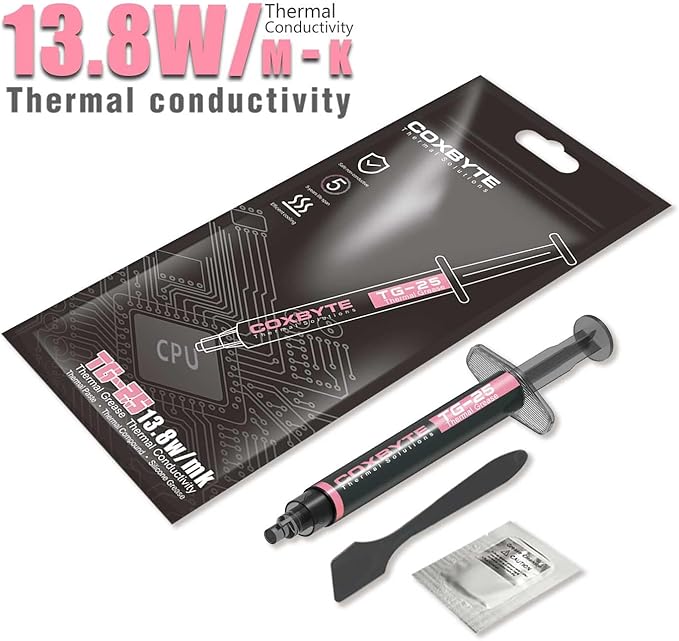 TG-25 Thermal Paste, 13.8W/m-K High Thermal Conductivity, Non-Conductive CPU/GPU Thermal Grease for Desktop, Laptop, Server, 5+ Year Longevity, 2g Syringe with Spatula
