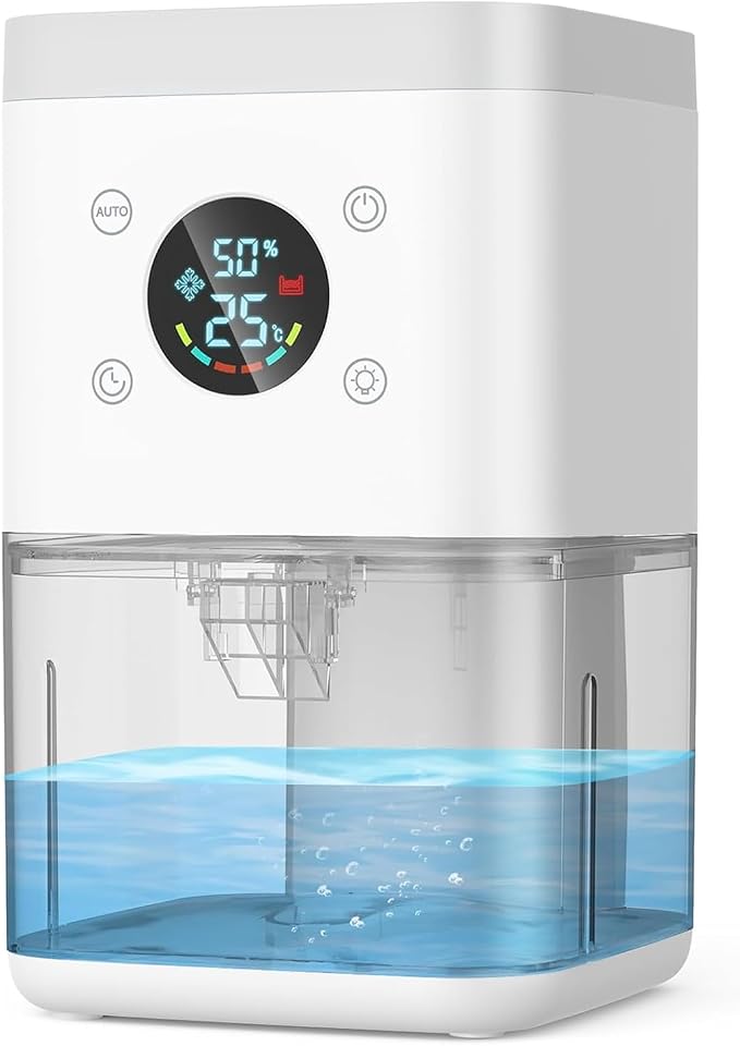 Small Dehumidifier for Bathroom – 63oz 35dB Quiet Auto Dehumidify (60/70%) & Continuous Mode for Bedroom Basement Closet RV, Auto Defrost & Auto Shut-Off, 7-Color Flowing Night Light & Timer.