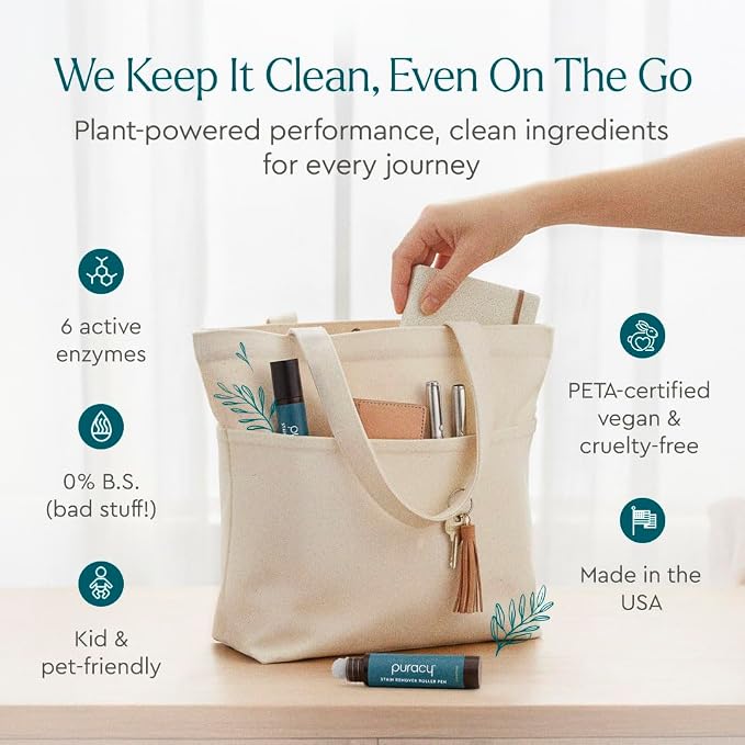Puracy Stain Remover 12oz Bottle and 0.33oz 3-Pack Pen, Travel and Laundry Stain Cleaner for Clothes, Unscented
