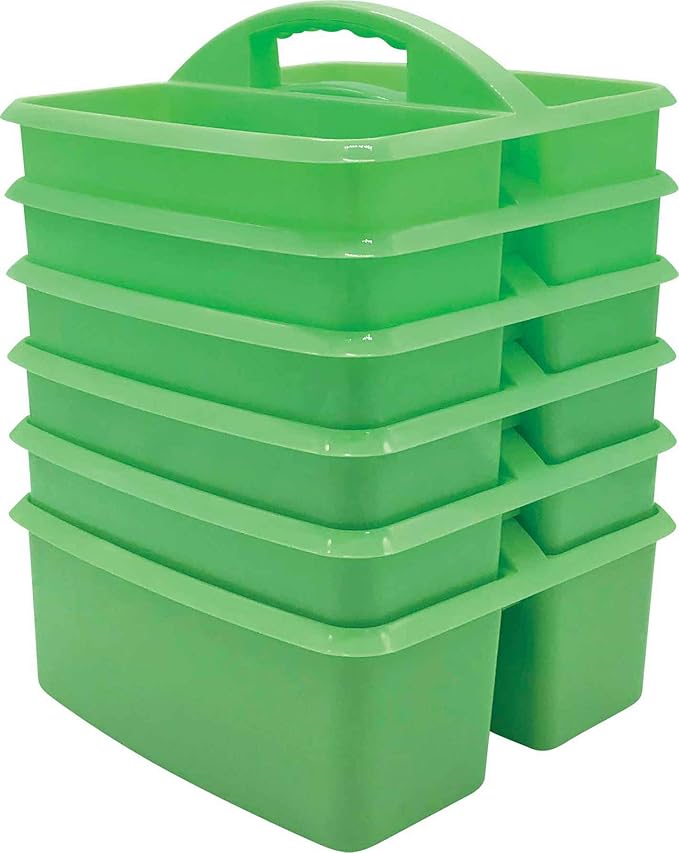 Teacher Created Resources Mint Portable Plastic Storage Caddy 6-Pack for Classrooms, Kids Room, and Office Organization, 3 Compartment