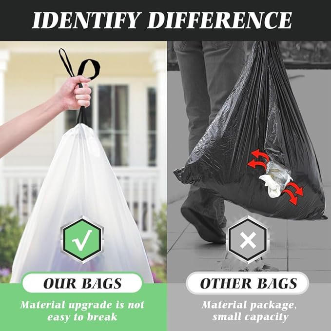 20 Gallon Large Drawstring Trash Bags 200 Counts, Fit 20-21 Gal Trash Can, Heavy Duty Tall Kitchen Garbage Liners, Large Trash Bags Size Chart for Home/Office, Outdoor Lawn & Leaf Bags, White