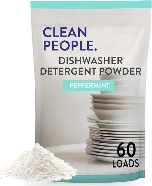 The Clean People Dishwasher Detergent Powder | Cuts Grease and Rinses Sparkling Clean | Residue-Free (30 Ounce, Peppermint)