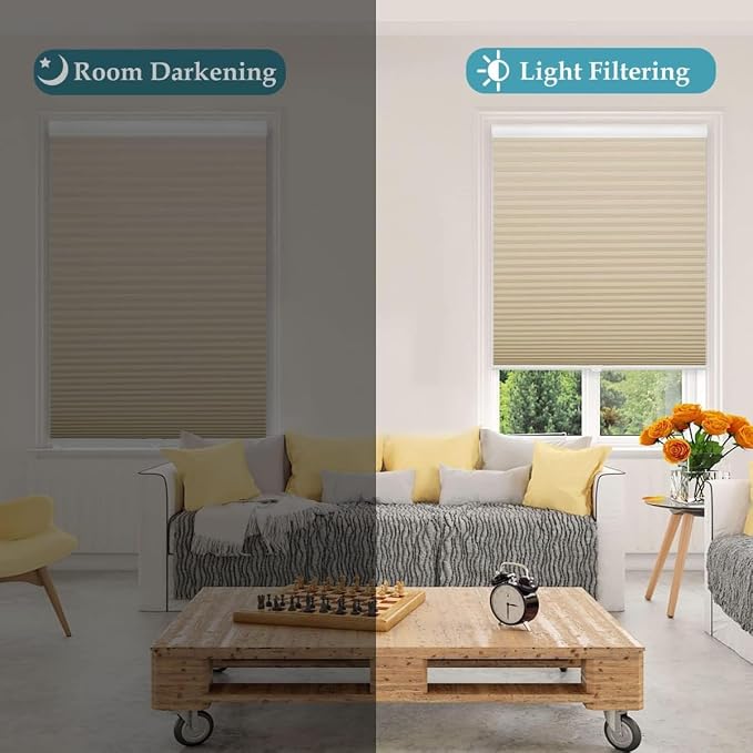 MYshade 1.5-Inch Cellular Cordless Light Filtering Shades,Thermal Insulating Noise Reducing Waterproof Blinds,Honeycomb Window Treatments for Indoor Light Control (Beige-Custom)