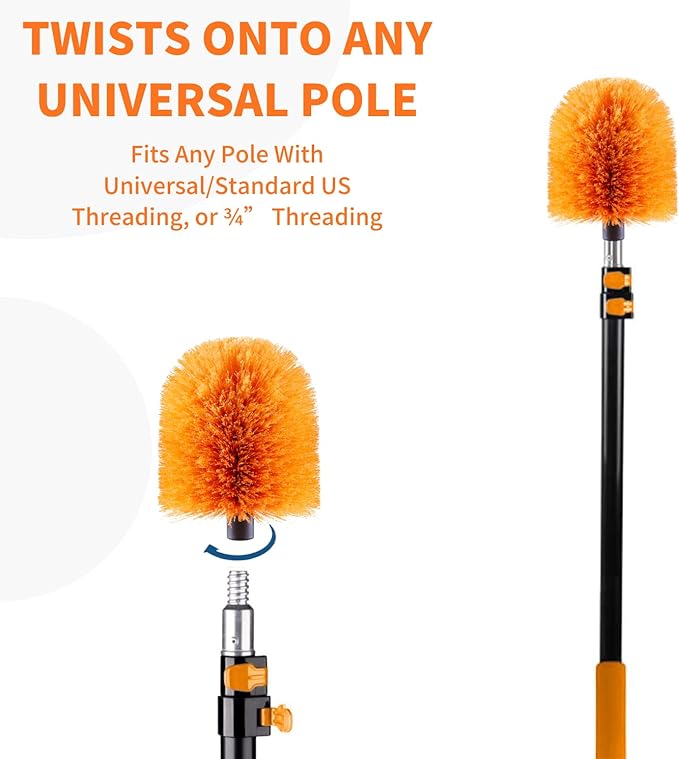 4 Pack Screw on Webster Cobweb Duster Head for Pole,Spider Web Brush, Cobweb Duster Head Attachment,Fits Standard 3/4 inch Threaded Poles (4, Orange)