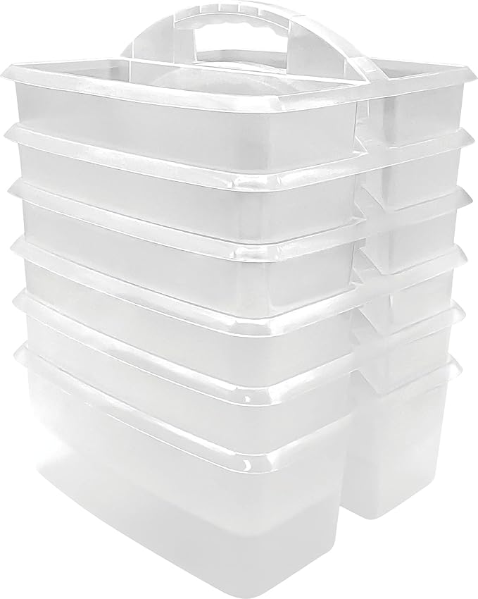 Teacher Created Resources Clear Portable Plastic Storage Caddy 6-Pack for Classrooms, Kids Room, and Office Organization, 3 Compartments