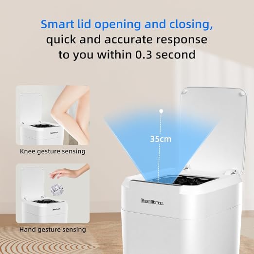 4.5 Gallon Smart Self-Sealing & Self-Changing Trash Can, 17L Automatic Motion Sensor Garbage Bin with Lid, Touchless Electric Wastebasket for Bathroom, Bedroom, and Office - White