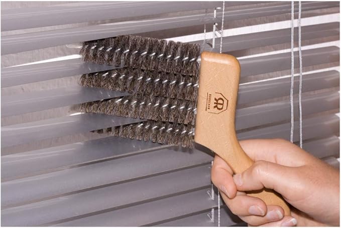 Redecker Dark Goat Hair - 4 in One - Venetian Blind Brush with Oiled Beechwood Handle, 4-3/4-Inches