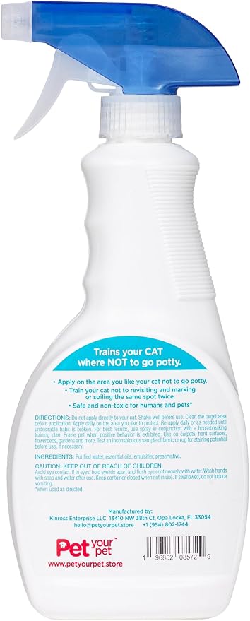 Cat Potty Training Spray No Pee No Poop, 16 Fl Oz, Non Toxic Spray for Cats Only, Natural Pee Deterrent, Stops Urine Marking and Pooping, Indoor Outdoor Keep Off
