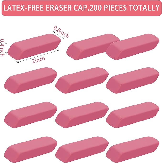 200 Pack Pink Erasers Bulk Latex-Free Soft Erasers Pencil Erasers for Students Teachers and School and Office Supplies