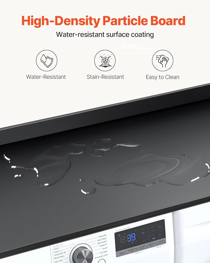 VEVOR Washer Dryer Countertop with 3 Splicing Panels, 54" x 27" Wooden Washer and Dryer Countertop with Non-Slip Pads, Water-Resistant Laundry Topper for Laundry Room Organization and Storage, Black