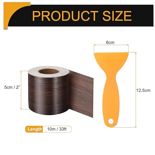 HARFINGTON Wood Grain Repair Tape 2 Inch x 33ft Self Adhesive Repair Patch Tape Simulated Wooden Floor Tapes with Plastic Scraper for Tables Doors Windows Furniture, Black Walnut